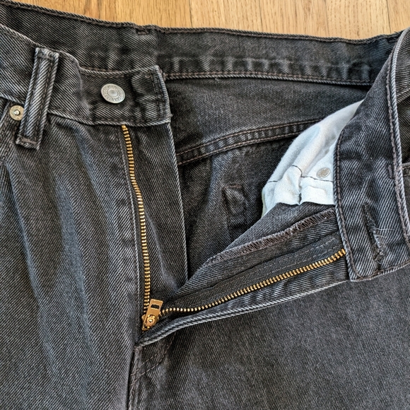 Levis 505 Jeans Mens 34x33 Black Regular Fit Straight Leg Denim Pants - Picture 10 of 13